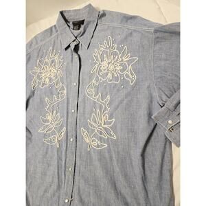 Vtg Carole Little Sz L Blue Western Embroidered Blouse Shirt Cotton Preppy Fairy